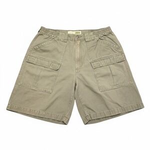 Cabelas Outdoors Men Cargo Shorts Size 36 Khaki Tan Cotton Elastic Waist Pockets